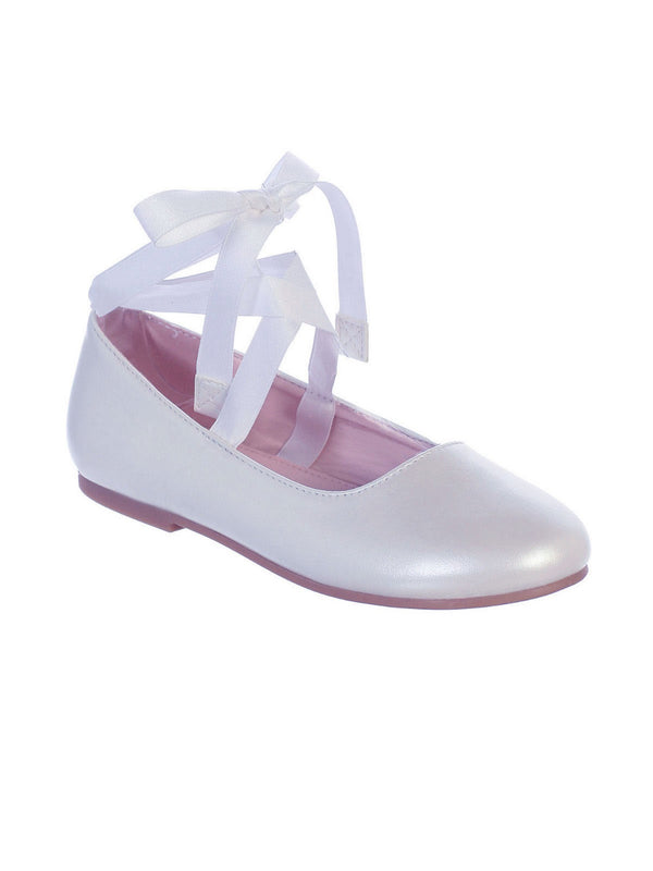 Little Girls White Ribbon Ankle Tie Elegant Matte Mary Jane Flats 5-8 Toddler - SophiasStyle.com